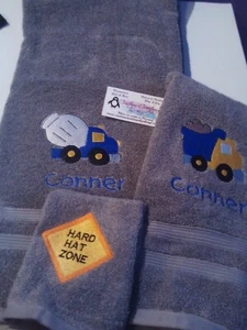 Construction Equipment Personalized 3 Piece Bath Towel Set Any Color Equipment - Picture 1 of 8