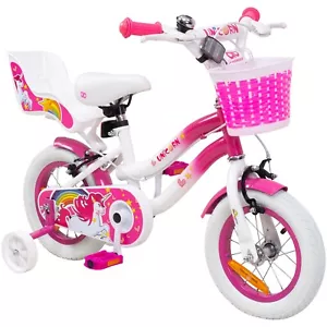 Kinderfahrrad Unicorn 12 Zoll Kinder Mädchen Fahrrad mit Stützräder pink Miweba - Bild 1 von 11