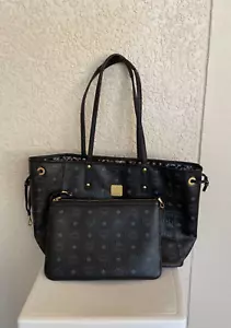 MCM Black Visetos Liz Reversible Leather Large Tote Bag w/ Pouch Excellent Cond - Picture 1 of 13
