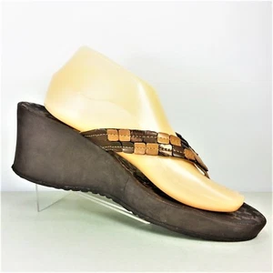 Clarks Womens Brown And Tan Wedge Platform Thong Sandals Shoes Size 9M - Picture 1 of 10