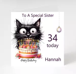 Tarjeta Personalizada Divertida Gato Negro, Tarjeta de Cumpleaños Gato Negro, Linda Tarjeta de Cumpleaños - Imagen 1 de 3