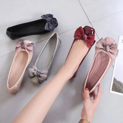 Pointed Toe Women Flats Shoes Bow Patent Leather Ballerina Shallow Mouth Shoes - Image 1 of 4