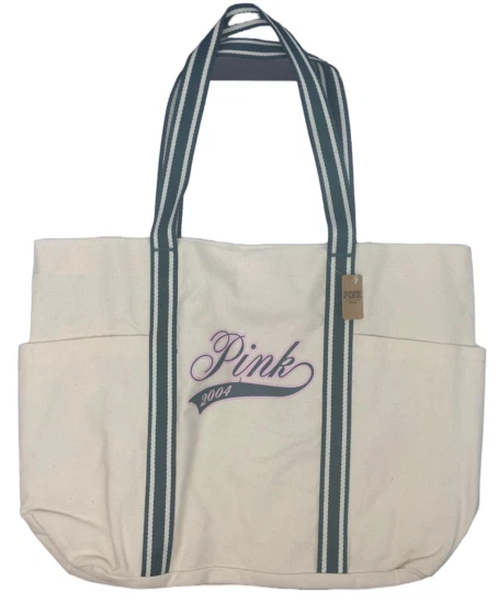 VICTORIA'S SECRET PINK LOGO CANVAS TRAVEL BEACH GYM TOTE BAG LIMITED EDITION NWT - Image 1 of 1