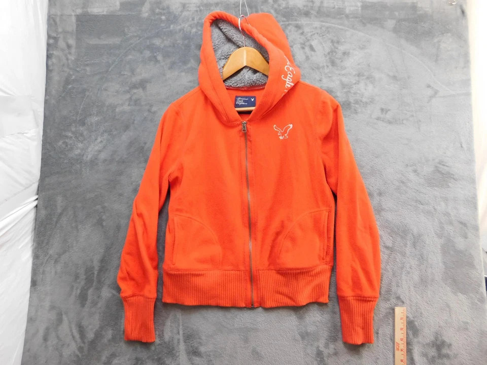 American Eagle Outfitters Jacket Womens Large Orange Fleece Zip Hoodie Sherpa - Image 1 of 4