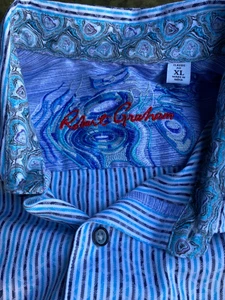 Camisa de vestir Robert Graham para hombre XL manga larga a rayas con puños estampados - Imagen 1 de 8