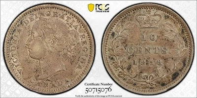M1 Canada 1858 Silver 10 Cents PCGS AU-55 - Image 1 of 3