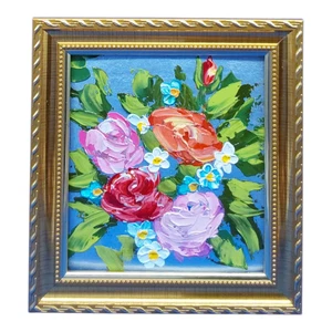 Flores Rosas Margaritas 3D Original Pintura al Óleo Marco Dorado Arte de Pared Hecho a Mano - Imagen 1 de 23