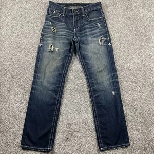 Pantalones de mezclilla Affliction para hombre 31 Grant calce suelto lavado medio azul desgastado solapa - Imagen 1 de 21