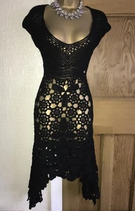 Schönes Gr. 3 12 14 ❤️ KAREN MILLEN schwarz 20er Jahre Häkel Wasserfall Kleid Party - Bild 1 von 7