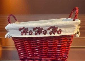 Large Red Wicker Basket with White Cloth Lining “HOHOHO” In Sequins On Side - Picture 1 of 1