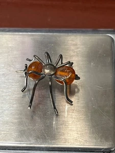 Baltischer Bernstein Spinne Brosche Sterlingsilber Handarbeit KÄFER - Bild 1 von 4