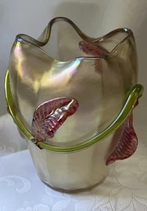 Antique Wilhelm Kralik Glass Vase. Iridescent finish with applied vine & leaves - Picture 1 of 10