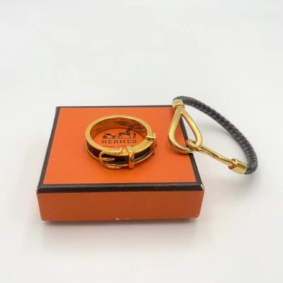 Autêntica Hermes Pulseira Jumbo GD Couro/Boucle Serie Conjunto de Anel Cachecol 2 com B BA120001 - Imagem 1 de 4