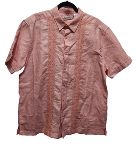 Cubavera Herren XL Kurzarm Guayabera Hemd rosa koralle Leinenmischung bestickt - Bild 1 von 15