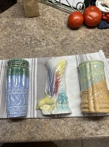 Vintage 3 Pottery Wall Pocket  Pastel Colors No Markings - Picture 1 of 11