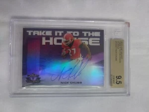 2018 Nick Chubb Leaf Valiant Take It To The House Autograph 9/15 Purple Beckett - Picture 1 of 6