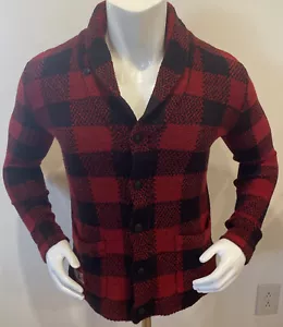 Polo RalphLauren Boys Red/Black Check Wool Blend Button Cardigan SweaterM(10-12) - Picture 1 of 3