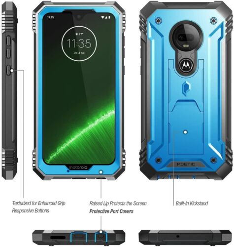 For Moto G7 Case Rugged Kickstand Poetic Armor Heavy Duty Shockproof Cover Blue