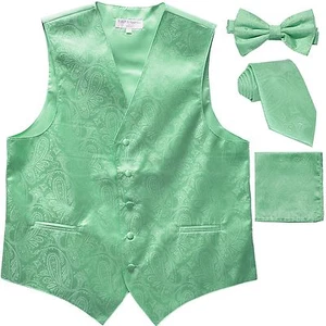 Nuevo Chaleco de Esmoquin Cachemira para Hombre Chaleco y Corbata y Moño y Hankie Verde Agua - Imagen 1 de 5