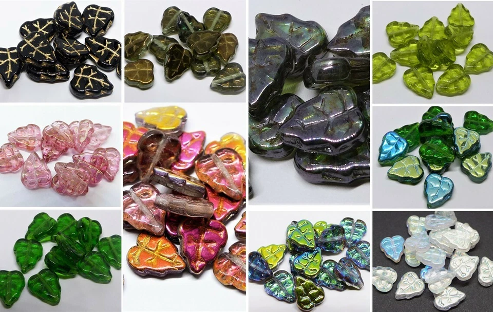 11MM  CZECH GLASS PRESSED LEAF DROP BEADS FOR JEWELLERY MAKING -  (20PCS) - Image 1 of 1