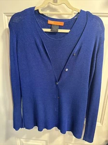 CYNTHIA STEFFE deep royal blue sleeveless Sweater Twin Set Cardigan sz L runs sm - Picture 1 of 5