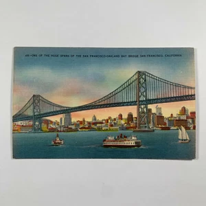 Postcard California Oakland San Francisco CA Bay Bridge Ship Ferry 1940s Linen  - Picture 1 of 2