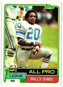 1981 Topps #100 Billy Sims Detroit Lions Rookie - Foto 1 di 2