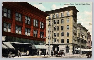 1910er Sault Ste Marie, Michigan - ZAHNARZT Schild Ashmun Street - unbestellte Postkarte - Bild 1 von 5