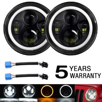 Pair 7'' inch LED Headlights Angle Eye Fit For Jeep Wrangler CJ JK LJ 1997-18  - Image 1 of 4