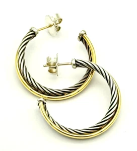 David Yurman Sterling Silver & 18K Crossover Hoop Earrings, 1 Inch - Picture 1 of 6