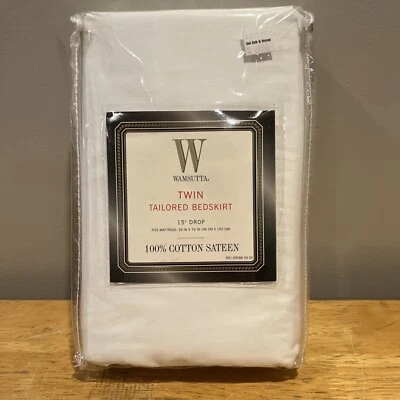Wamsutta Twin Tailored Bedskirt 15” Drop 100% Cotton Sateen White - Image 1 of 3