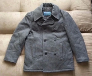 KENNETH COLE REACTION CHARCOAL GREY WOOL MELTON PEACOAT DOUBLE BREASTED SMALL - Picture 1 of 8
