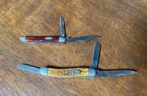 2 Case XX 62087 & 6318 Jack Knives Red Jigged Bone Pocket Knife Vintage USA