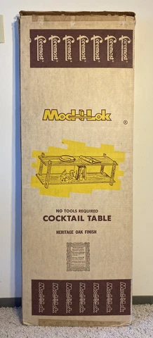 Vintage RARE. NOS 2 Tier Oak Cocktail Coffee Table Foremost Mod Lock NIB Cover