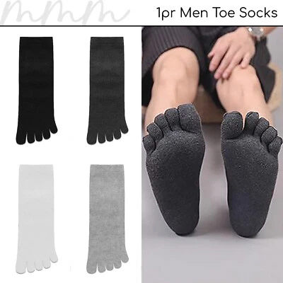 1pr Men Toe Socks Crew Cotton Soft Solid Plain Casual Black White - image 1 of 4