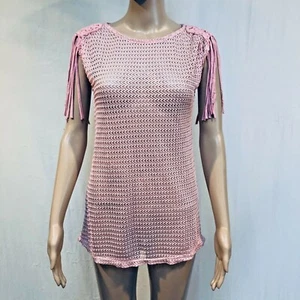 MZV women’s Fashion sz S Sleeveless Pink Loose Knit “Tassels” on Shoulders - Picture 1 of 8