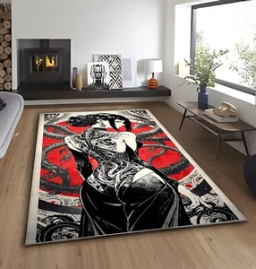 Gothic rug, dark art decor, femme fatale, tattoo style, modern rug, edgy home, - Picture 1 of 23