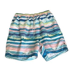 Nautica Shorts Mens XL Blue Striped Polyester Summer Drawstrings Swim Holiday - Picture 1 of 13