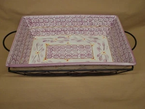 TEMP-TATIONS BY TARA "OLD WORLD" LILAC 13.5" X 9" CERAMIC BAKER & WIRE BASKET - Picture 1 of 13