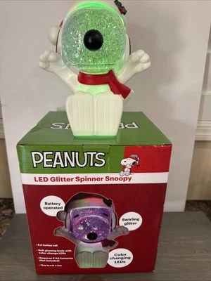 Peanuts LED Colorchanging Glitter Spinner Snoopy Santa  Snow Globe  8.5" - Image 1 of 4