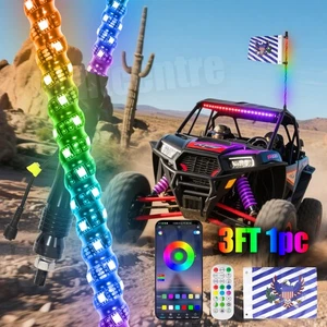 1x 3ft RGB LED Whip Lights Antenna Flag for ATV UTV Can Am X3 Polaris RZR 1000 - Picture 1 of 9