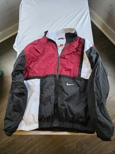 Nike Windbreaker Jacket 90s Vintage, White, Full Zip, Lined, Black, XL - Picture 1 of 7