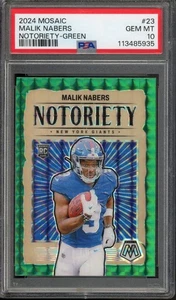 Mosaico Panini 2024 Malik Nabers #23 RC Rookie Notoriety Green Prizm PSA 10 - Imagen 1 de 2