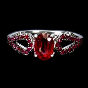 925 Sterling Silver Ring Oval Ruby 7x5mm Ruby Diamond Cut Gemstone Jewelry Sz 6 - Picture 1 of 13