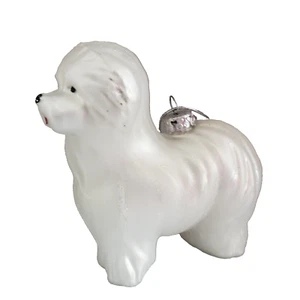 Dog Puppy Mercury Glass Christmas Tree Ornament White Glitter Hand Blown Pet 3.5 - Picture 1 of 16