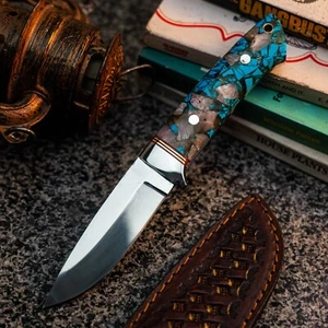Wild Blades 8.7" Full Tang Hunting Knife Handmade EDC Damascus + Leather Sheath - Picture 1 of 12