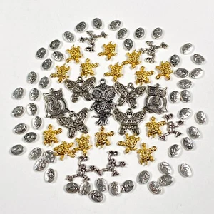 Lot Metal Beads Charms Jewelry Crafts Frogs Turtles Butterfly Owl Flower Variety - Picture 1 of 21