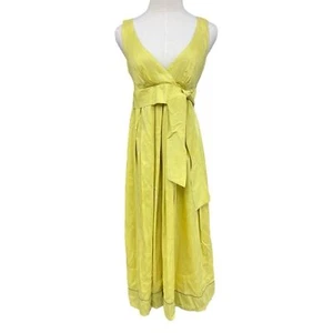 Lida Baday Seidenmischung gelb Empire Taille Faux Wickelkleid Größe 8 - Bild 1 von 13