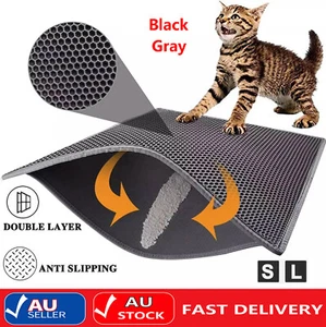 Cat Litter Pad - Double Layer Black Waterproof Dropping Catcher Pet Folding Mat - Picture 1 of 14