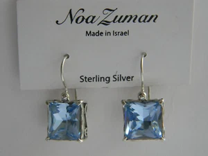 Noa Zuman Israel Sterlingsilber Quadratschliff blaue Kristall Haken Ohrhänger - Bild 1 von 6